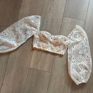 12th Tribe White Eyelet Crop Top